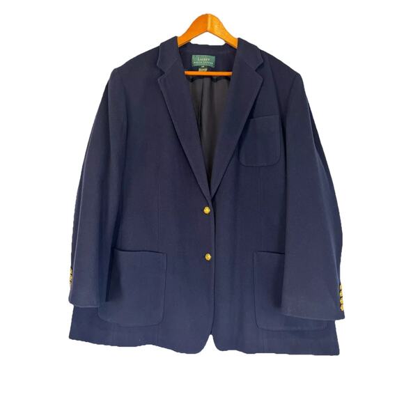 Ralph Lauren Blazer Jacket Womens Size 22W Navy Wool Cashmere Crest Gold Buttons - Picture 1 of 8